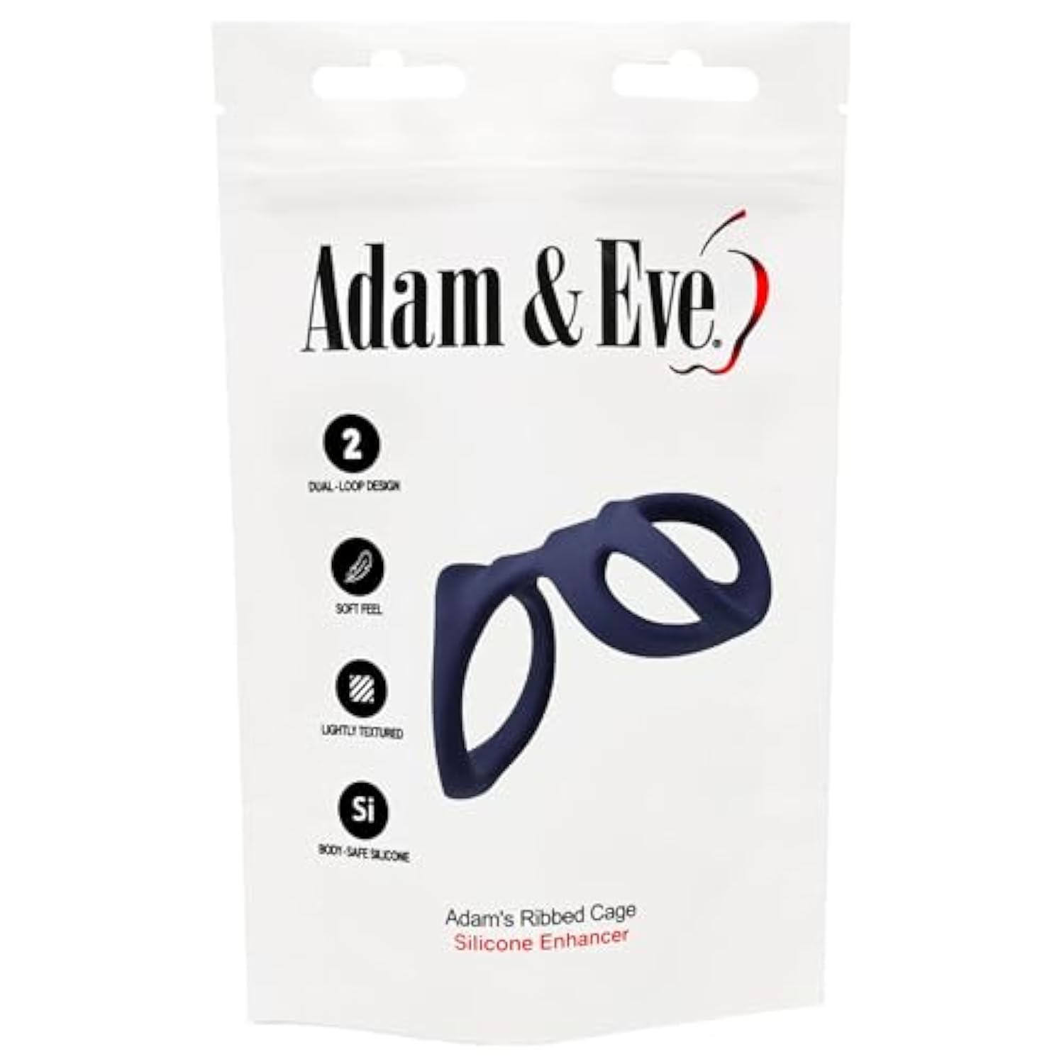 Adam'S Ribbed Cage Silicone Enhancer, Dual Loop Cock Ring With Stimulating Ribs, Boosts Firmness, Enhances Endurance, Stretchable Silicone For Couples, Heightens Partner’S Pleasure
