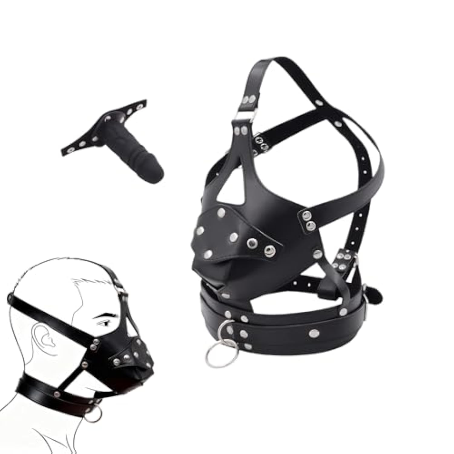 Bondage Hood Bdsm Gag Penis Bondage Gags & Muzzles Dildo Gag Mouth Leather Bondage Head Sex Harness Detachable Pu Fetish Silicone Open Mouth Penis Device For Men Women Couple