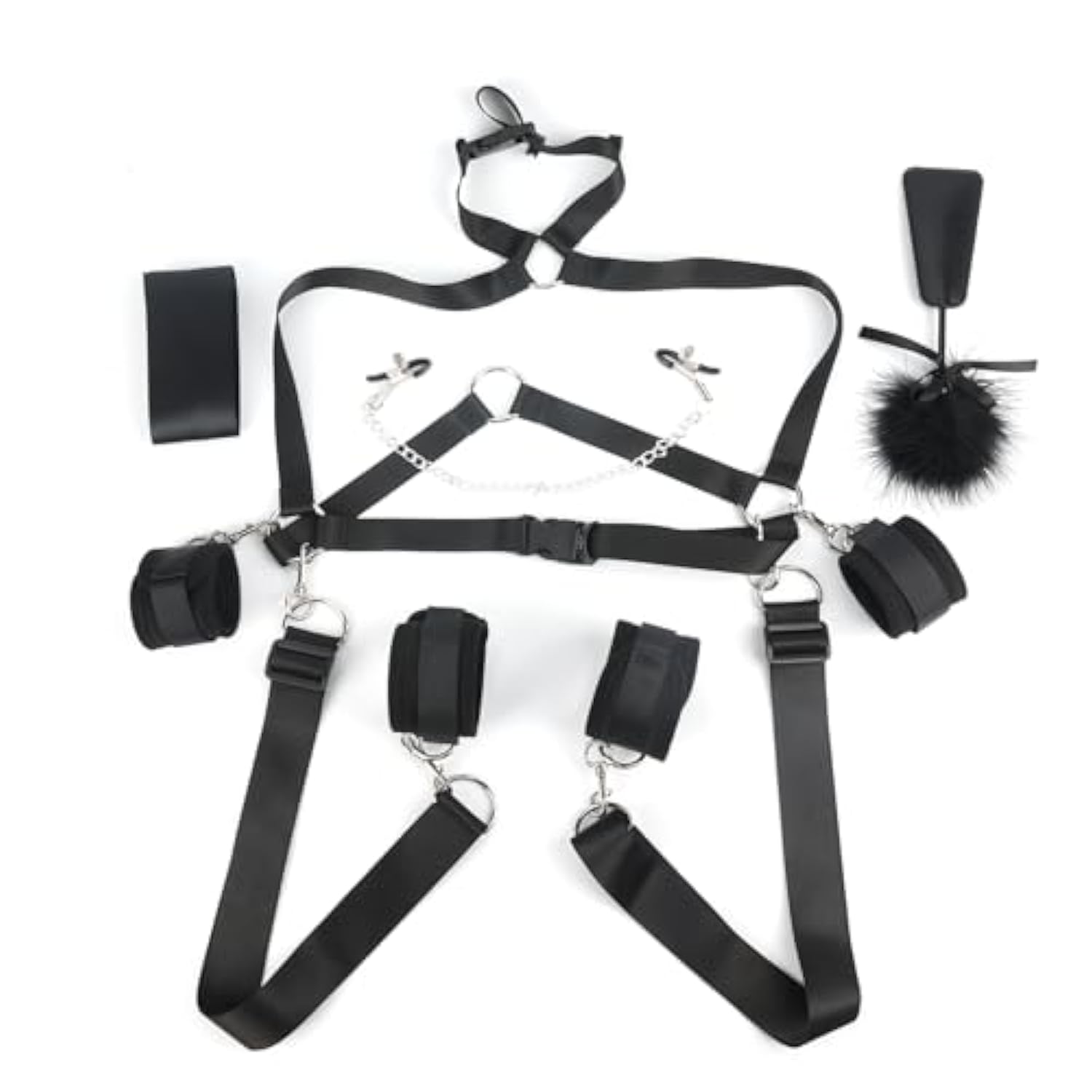 Sex Restraints Bdsm Toys, Adult Restraints Set 10Pcs With Adjustable Leg Straps Handcuffs Blindfold Nipple Clamps Body Tickler, Sex Things For Couples Kinky, Bdsm Training Sex Games For Couples