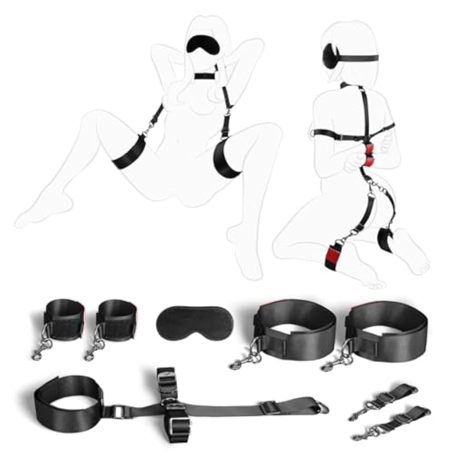 Sex Bondage Restraints Set, 8 Pcs Versatile Bdsm Kit Couples Sex Toys With Adjustable Sex Straps Handcuffs Thigh/Ankle Cuffs & Blindfold, Bondage Gear & Accessories Adult Toys Sex Toy For Bed Sm