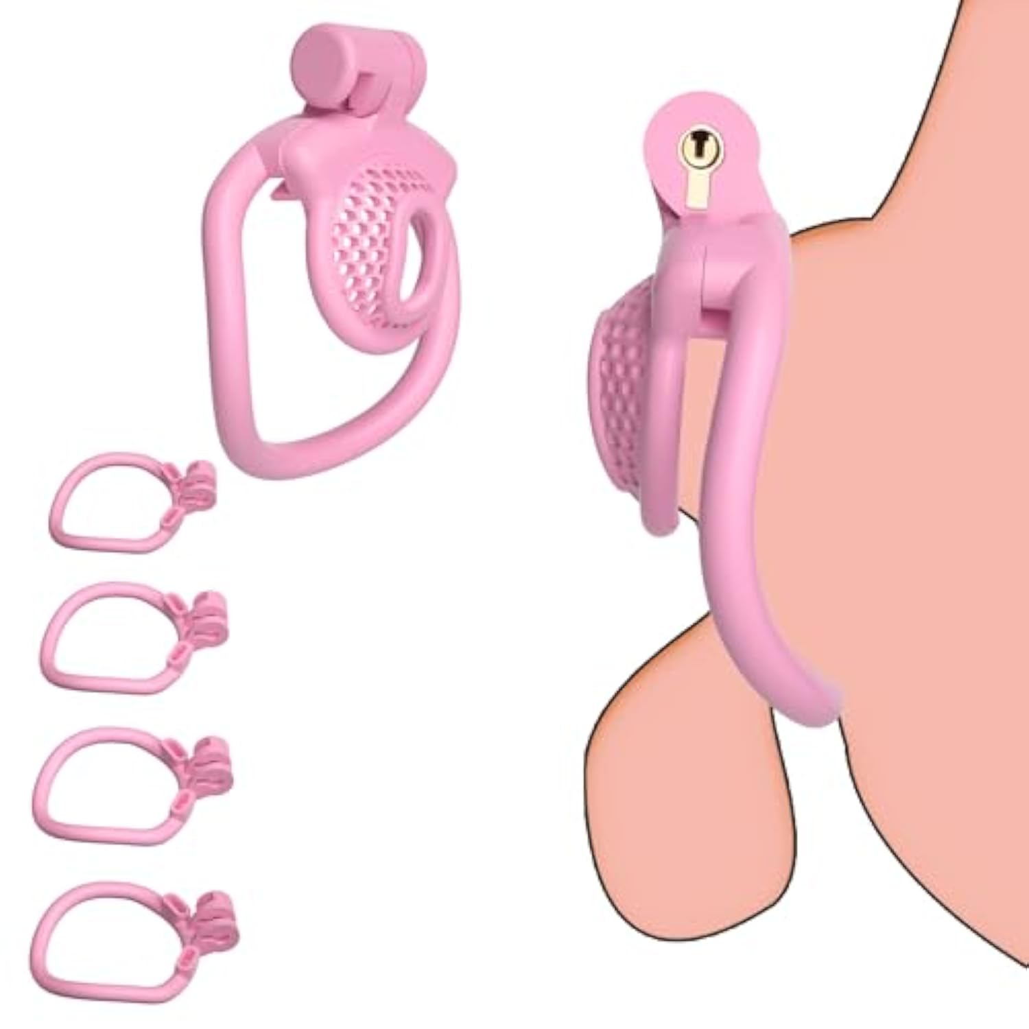Sissy Chastity Cage Light Weight Cock Cage Abs+Resin Chastity Device Adult Sex Toys With 4 Different Sizes Rings,Chastity Belt & Invisible Lock For Sissy Men Penis Exercise And Abstinence (Pink?