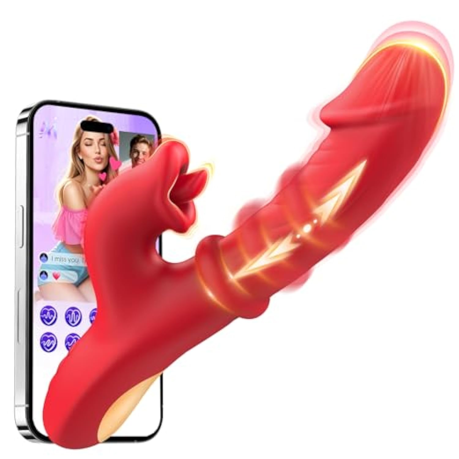 Thrusting Vibrator Sex Toys, Dildos Adult Sex Toy For Women G Spot Vibrator With Sliding Ring 7 Thrusting Dildo & 10 Tongue Licking 10 Vibrating Modes, Rabbit Vibrators For Female Couples Games