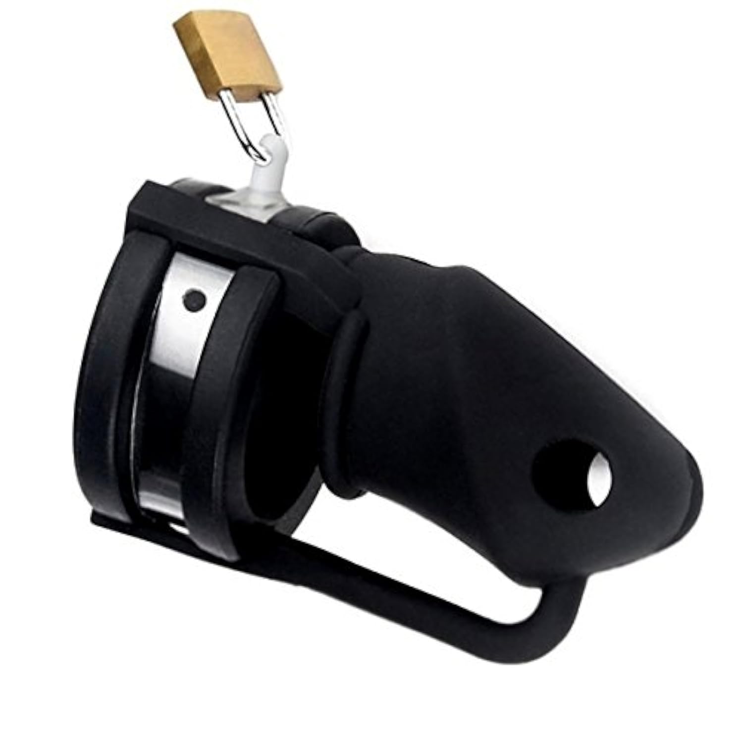Silicone Penis Cage Metal Padlock - Soft Rubber Male Penis Bound Chastity Device Cock Cage Adult Male Sex Toy (Black)