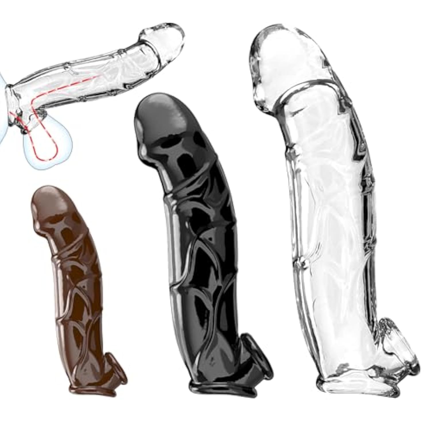 Penis Sleeve With Cock Ring - 3 Color & Size Reusable Realistic Penis Extender Cock Sleeve Male Sex Toys For Men Penis Enlarger, Soft Tpe Penis Ring Adult Sex Toys For Men Masturbations