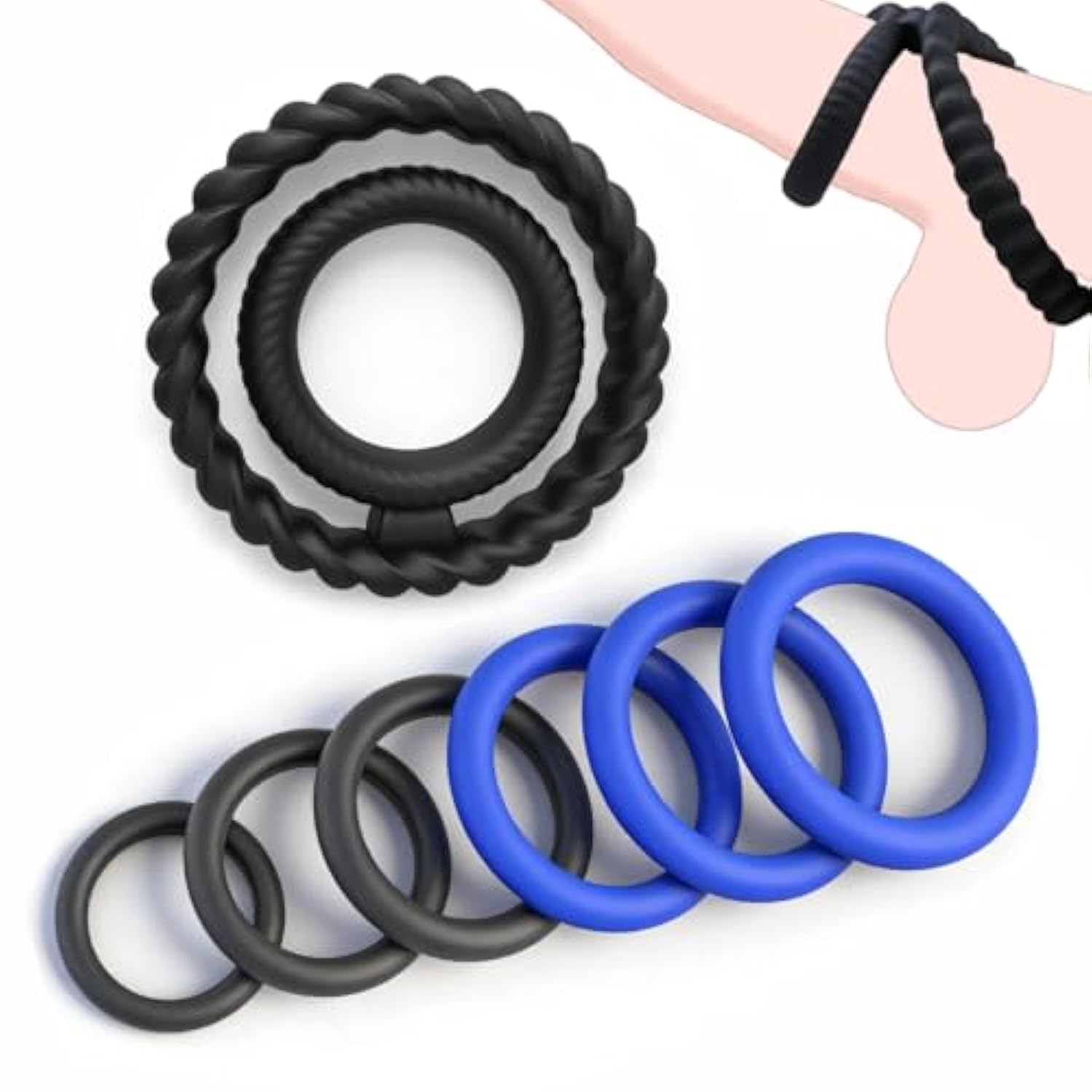 Cock Ring Silicone Penis Rings Set 7 Pcs Men’S Cock Rings Penis Sleeve For Erection Enhancing Soft Stretchy Male Sex Toys Adult Toys Sexual Stimulation Device For Couples Pleasure (Blue)