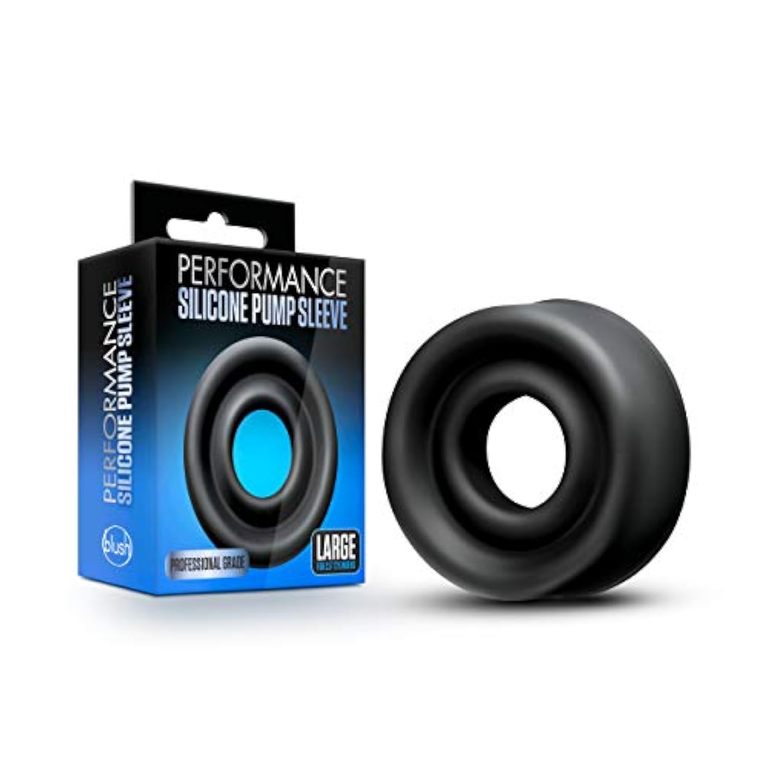 Blush Performance Advanced Silicone Penis Pump Sleeve - Large Size, Fits 2.25" To 2.5" Cylinders, Strong Vacuum Seal, Soft Universal Comfort Fit, Penis Enlargement Accessory - (Black)