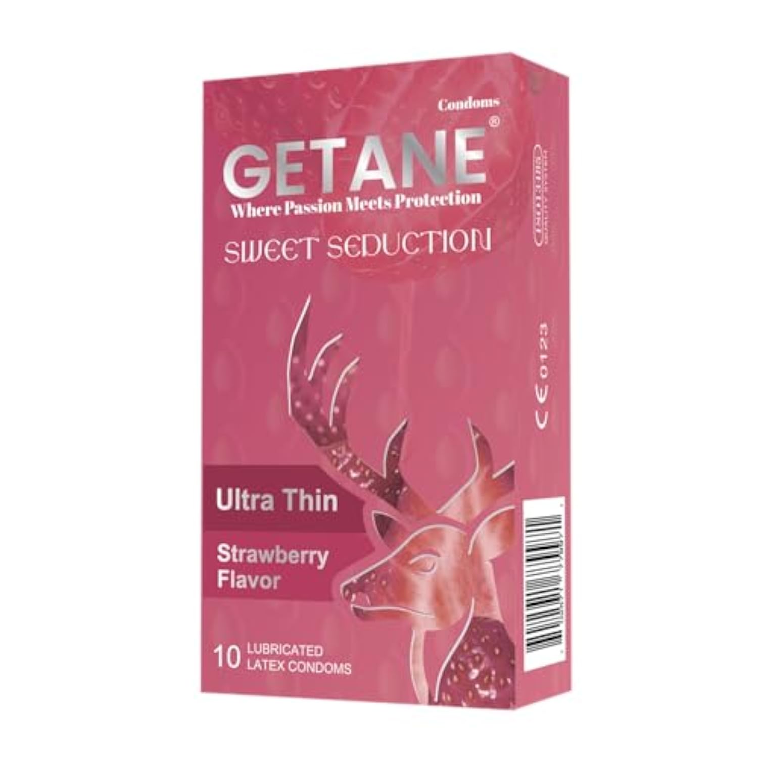 Strawberry Flavored Lubricated Condoms, Comfortable And Intensified Lubricant Condoms For Men, Premium Natural Latex, 10 Count Pack
