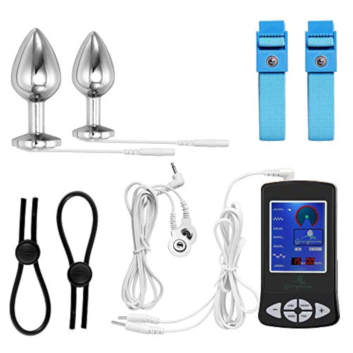 Electric Anal Plug And Penis Ring, Luxury Electric Anal Plug Set 32 Mm And 25 Mm,Electric Shock Butt Plug For Nerve Stimulation, With 2 Pcs Adjustable Electro Sex Cock Rings And Wires