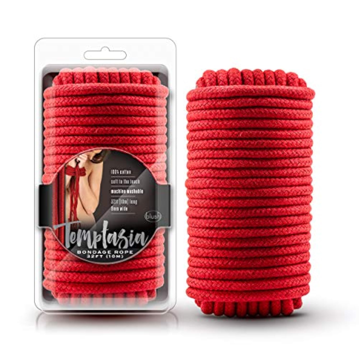 Blush Temptasia Red Bondage Rope - 32 Feet No-Slip Shibari Rope Of 100% Cotton Soft Bdsm Bonds - Easy To Clean Machine Washable -Thick Sturdy For Heavy Duty Binding - Kinky Adult Sex Toys For Couple