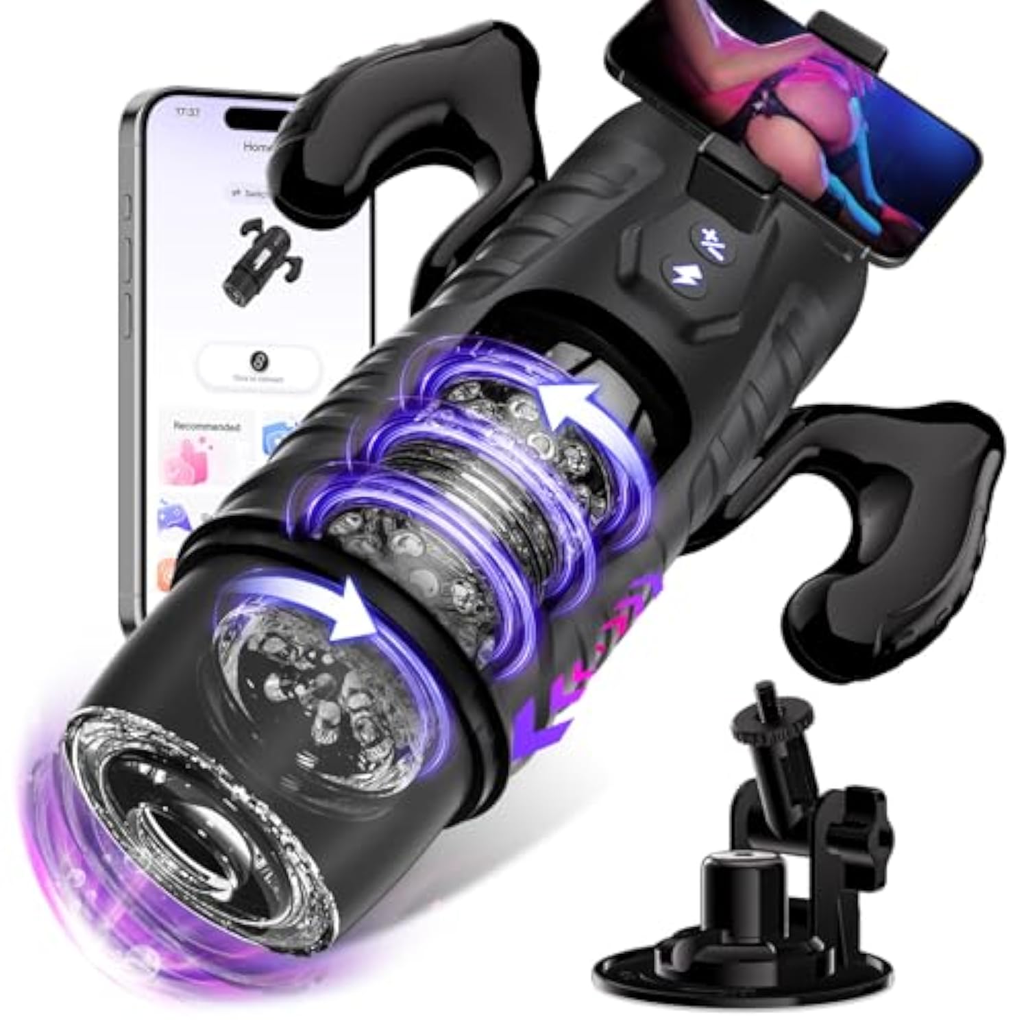Male Masturbator Sex Toys For Men - Adult Toy 7 Thrusting & Rotating Modes With Handle, Phone Holder, And Suction Base, Automatic Penis Pump App Control Male Stroker, Hands-Free Sex Machine