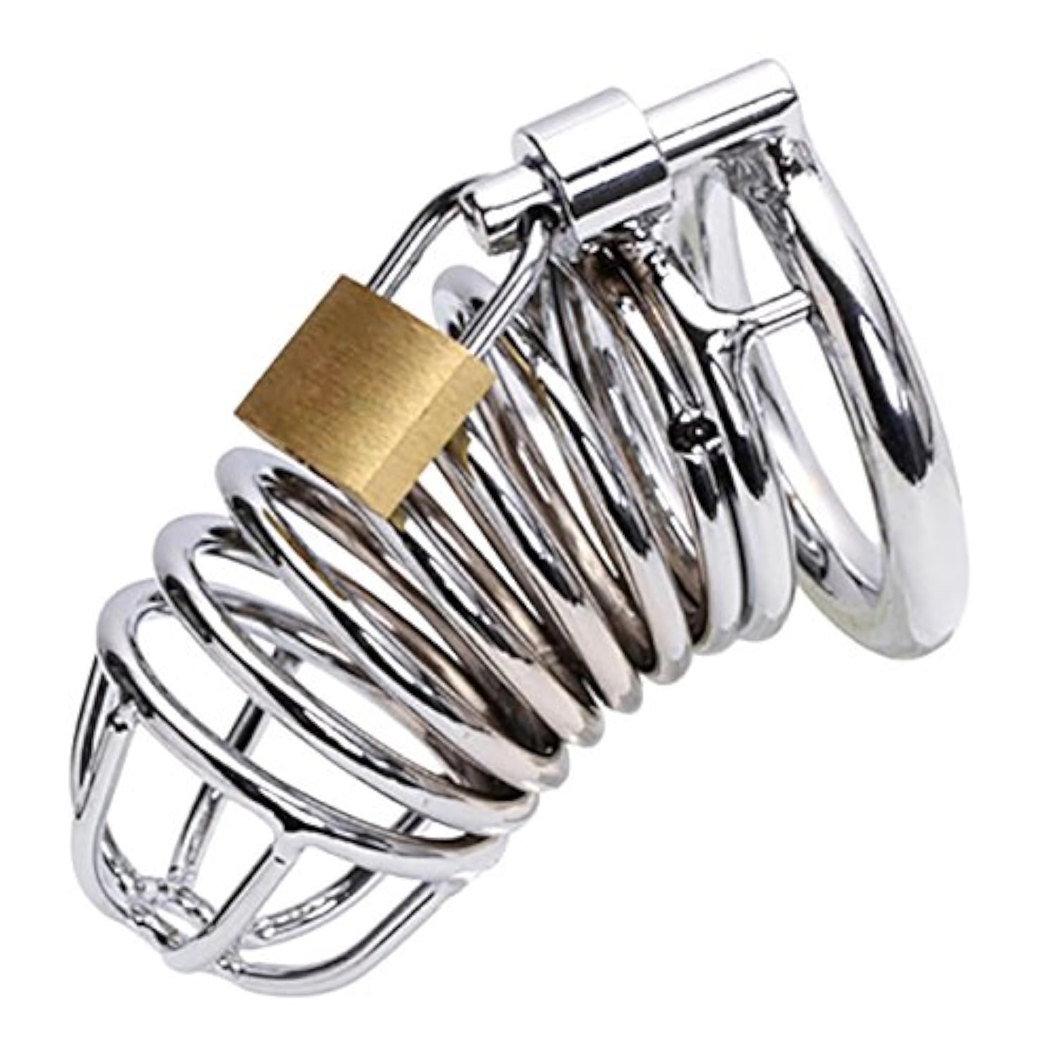 Metal Penis Annulus Cage Padlock - Chrome Plated Stainless Steel Chastity Device Cock Cage For Men Fits Most Of Size Adult Male Sex Toy (1.5" Base Ring, Silver)