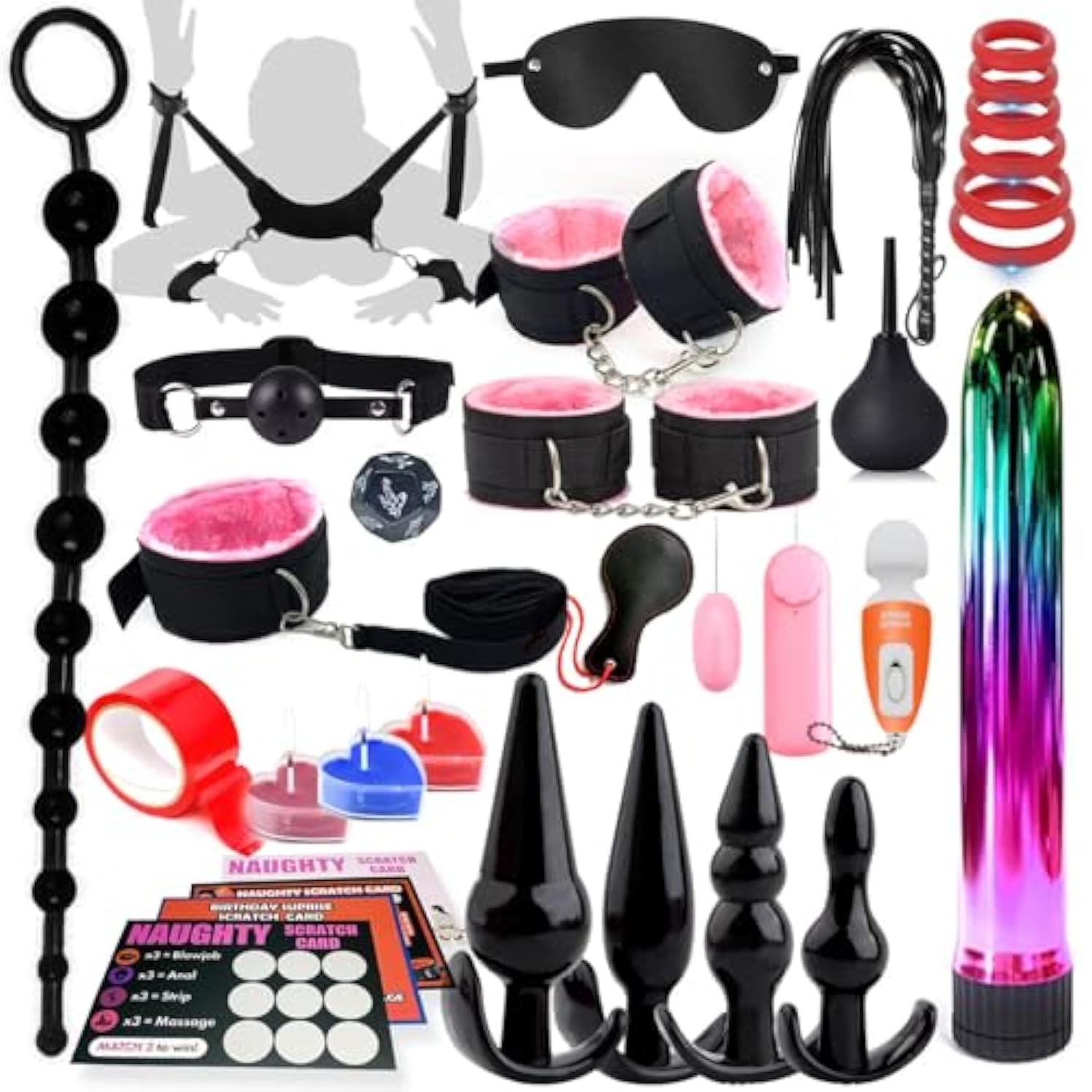 33Pcs Anal Plug Adult Toys, Bdsm Bondage Sex Restraints Set With Anal Toys And Anal Beads Butt Plug From Beginners To Advanced Player, Sex Kit Sex Toys For Couples