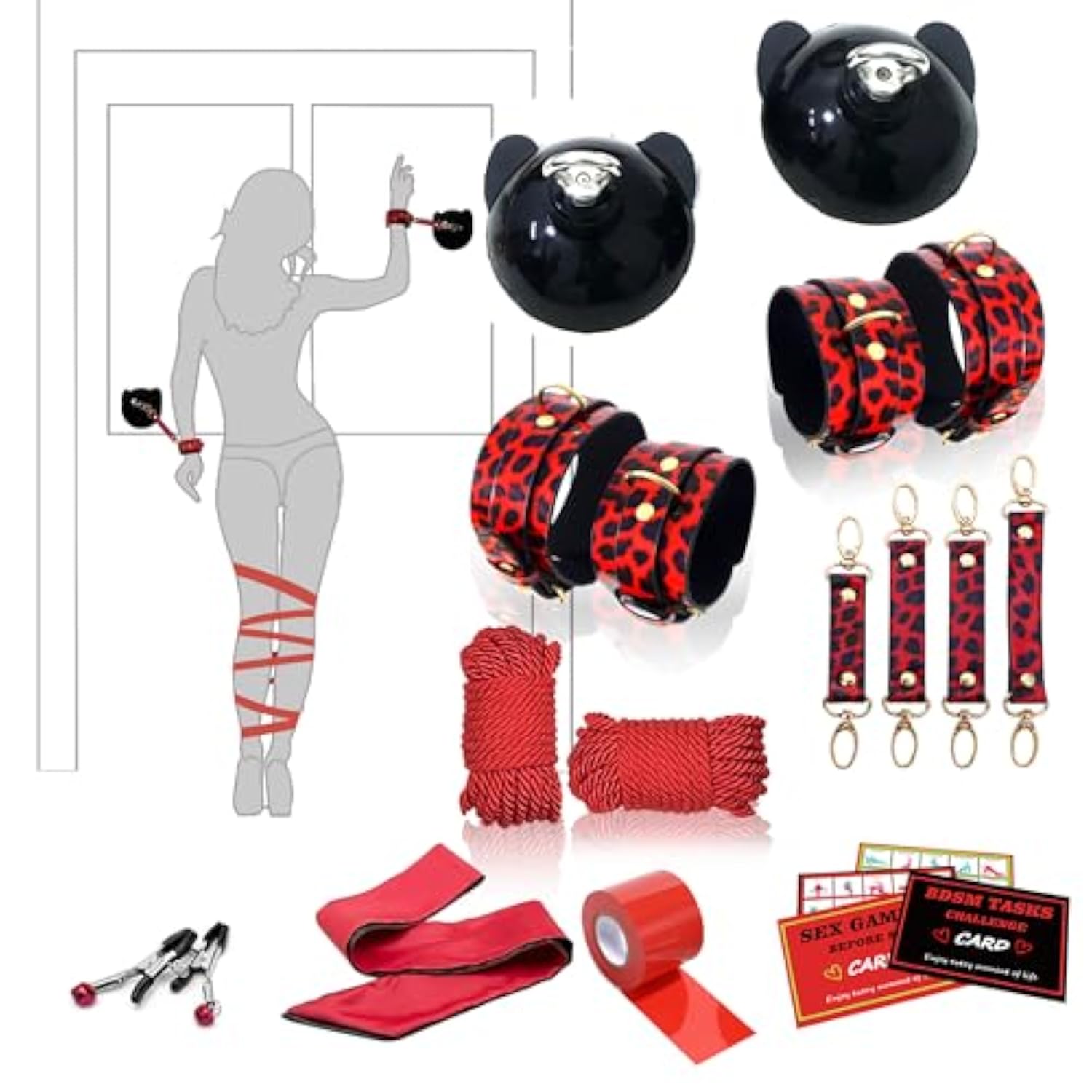 Sex Bondage Cuffs&Rope Bdsm Kit Restraints 14Pcs Set,Adult Kinky Toys With Portable Suction Cup Blindfold For Bed Bathroom Play,Sm Games Sex Toys For Men Women And Couples