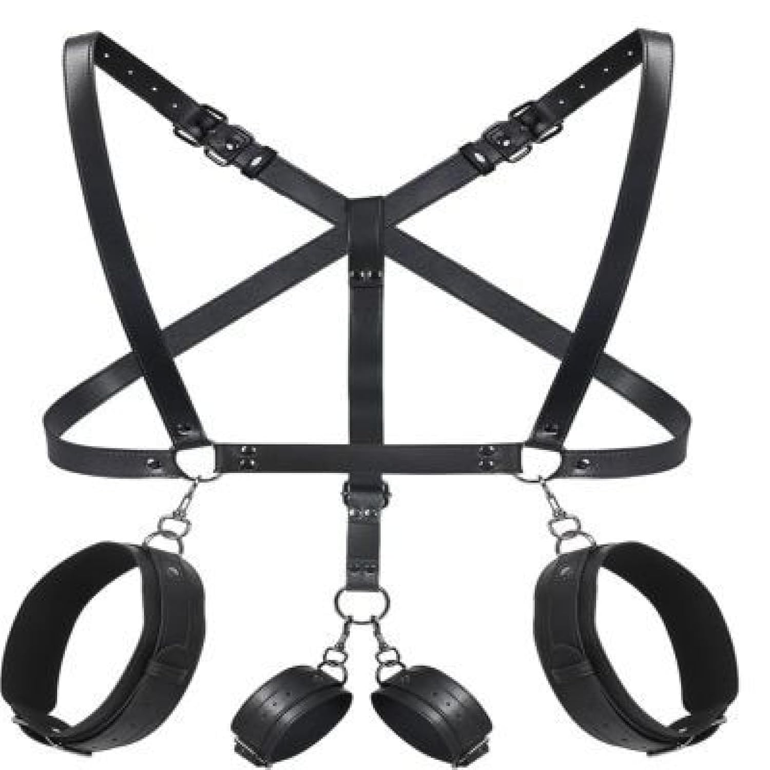 Bdsm Sex Bondage Sets Sexy Chest Harness Belt Adjustable Black Punk Shoulder Belt With Handcuffs Thigh Cuffs M Split-Leg Straps Body Bondage Kit Adult Sex Toys Sm Sex Games For Couples Women Bed