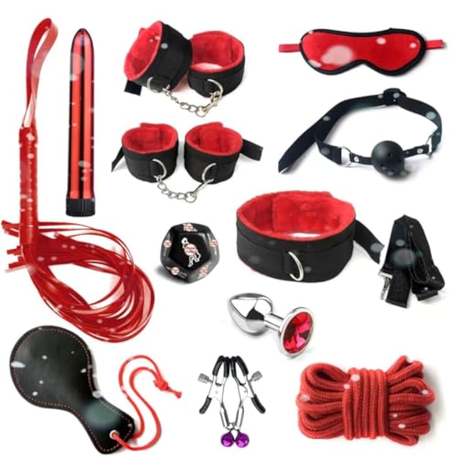 Adult Beginner Starter 12 Piece Set For Couples Various Alternative Erotic Accessories (Red)