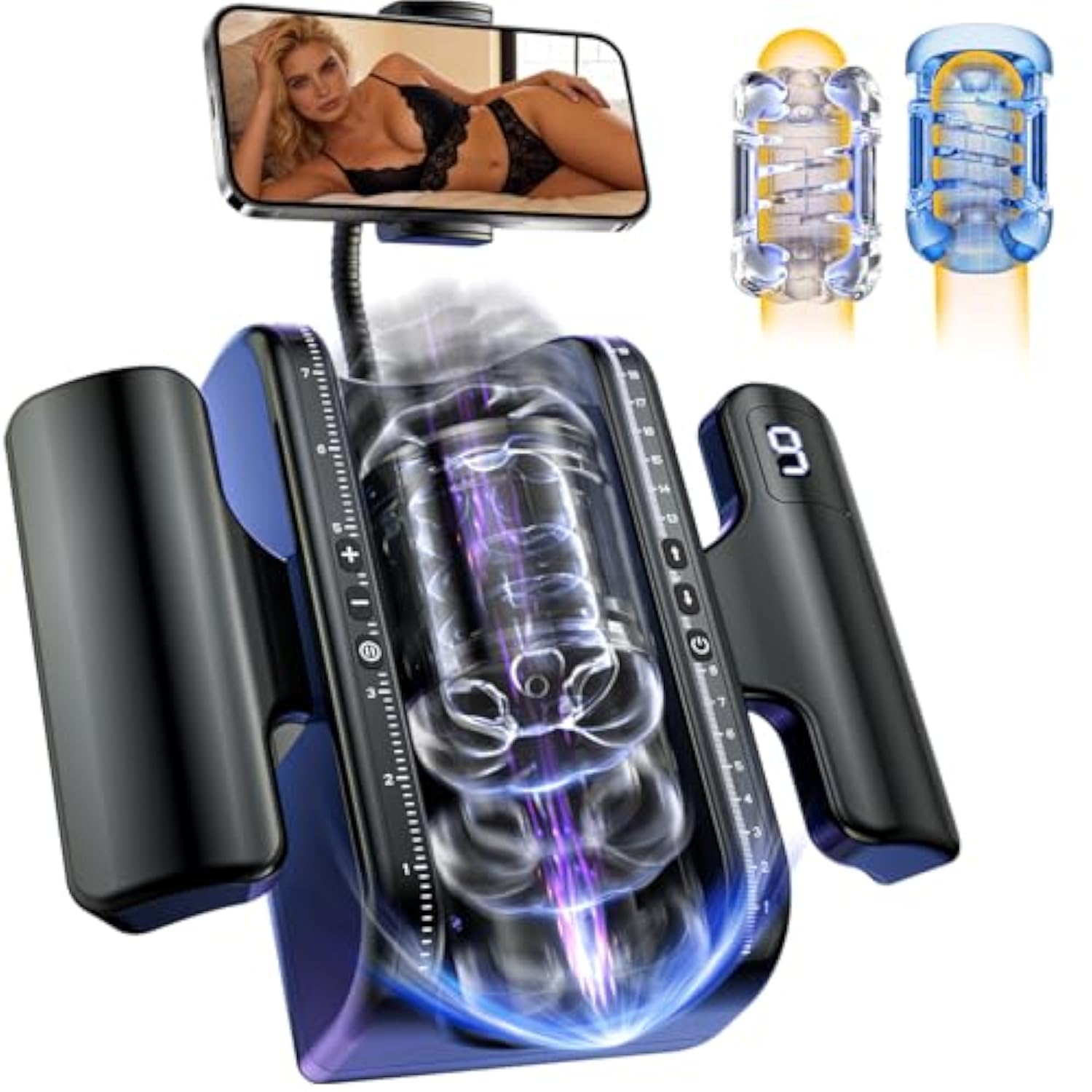 Male Masturbator Sex Toys For Men - Pocket Pussy Adult Toys With 7.8In Adjustable Thrusting Length & 9 Speeds, Lcd Male Sex Toy Hands Free Masturbators With 2 Sleeves & Phone Stand Male Stroker