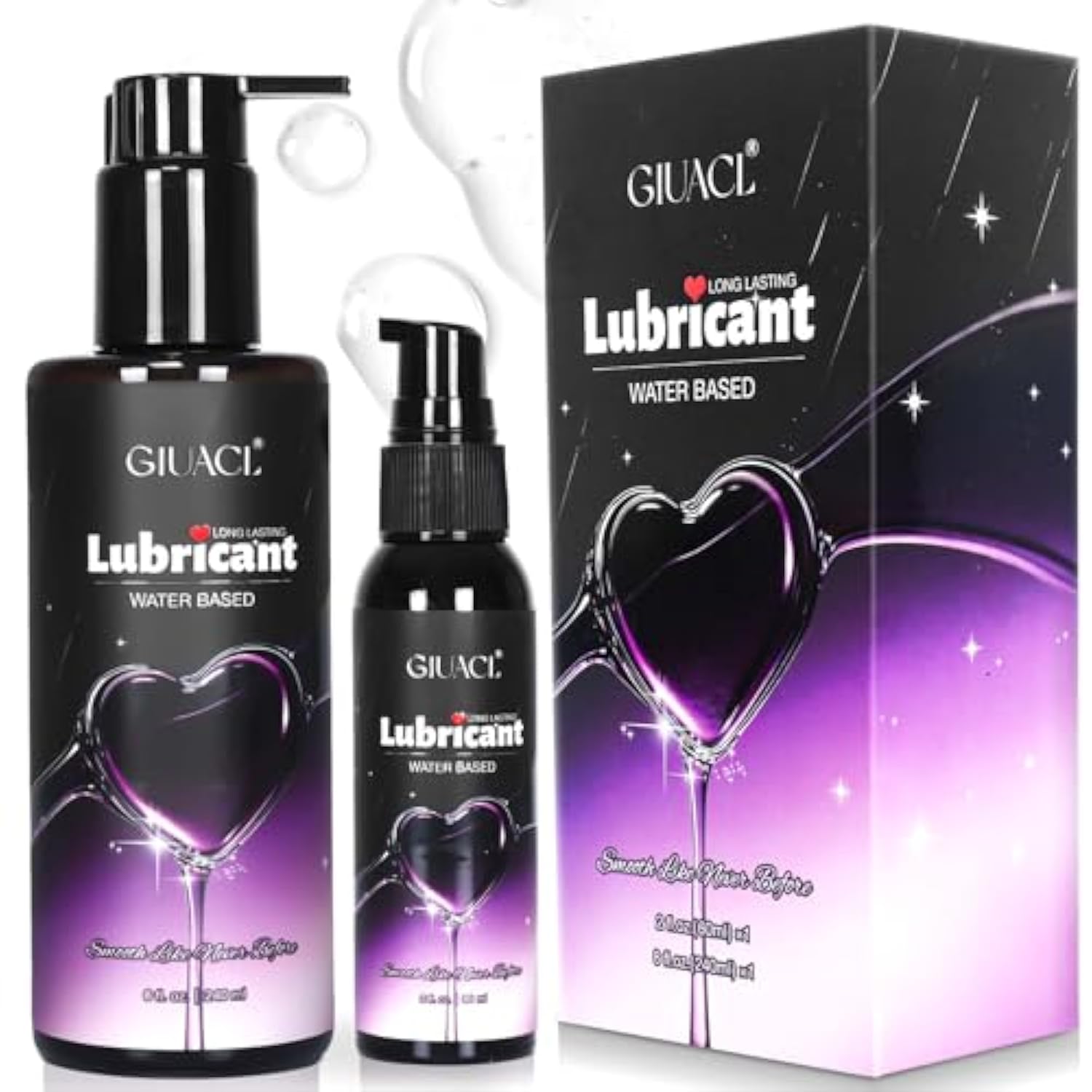 Water Based Lube, 8+2Oz Personal Lubricant Set For Privacy And Toys, Natural Long Lasting Sex Lube Gel For Men, Women & Couples, Non-Staining, Ph Friendly (Home+Travel Size)