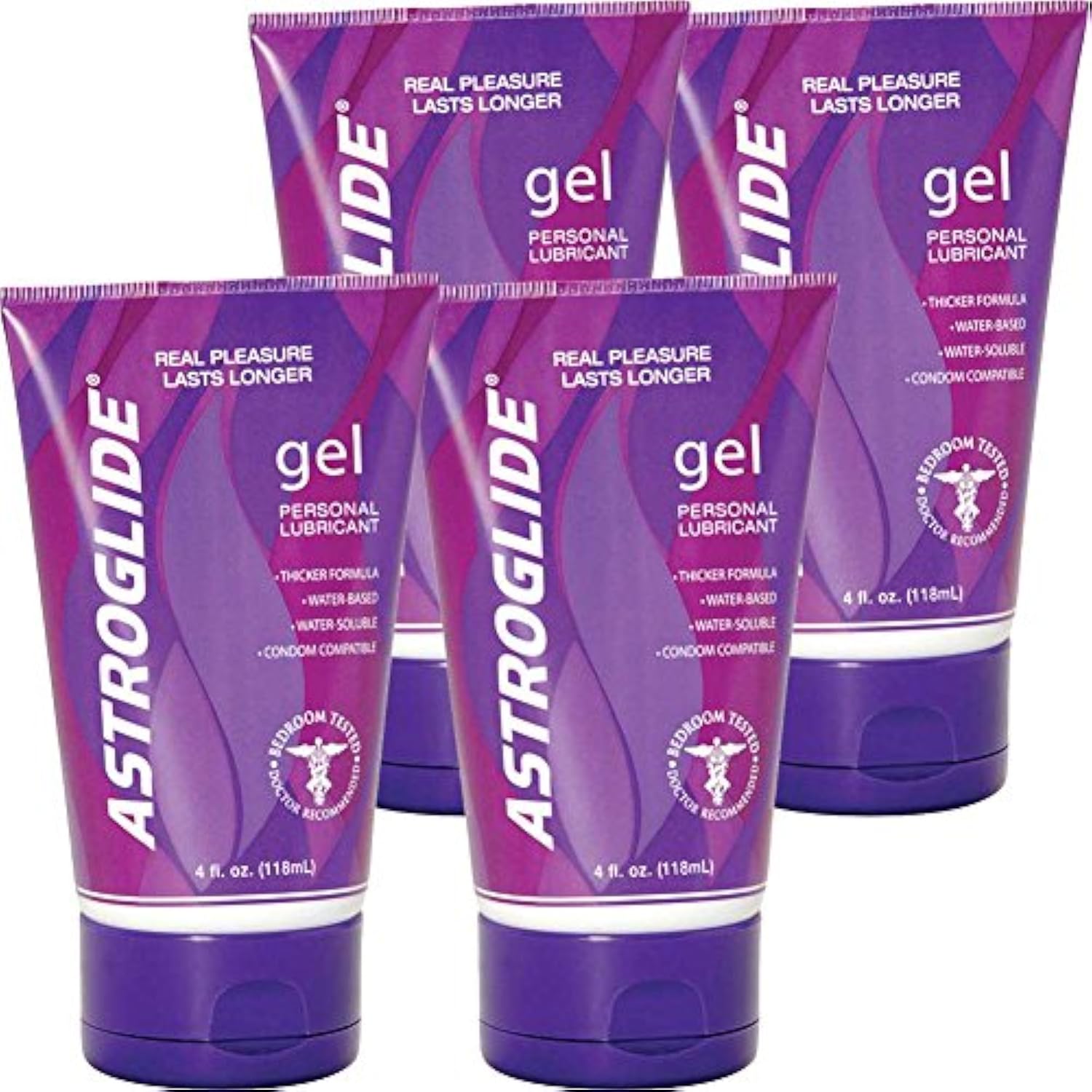 Astroglide Gel Personal Lubricant, Water-Based, No Drip, Thicker Formula, Long-Lasting, Easy Clean-Up, Condom Compatible, 4 oz (Pack of 4)