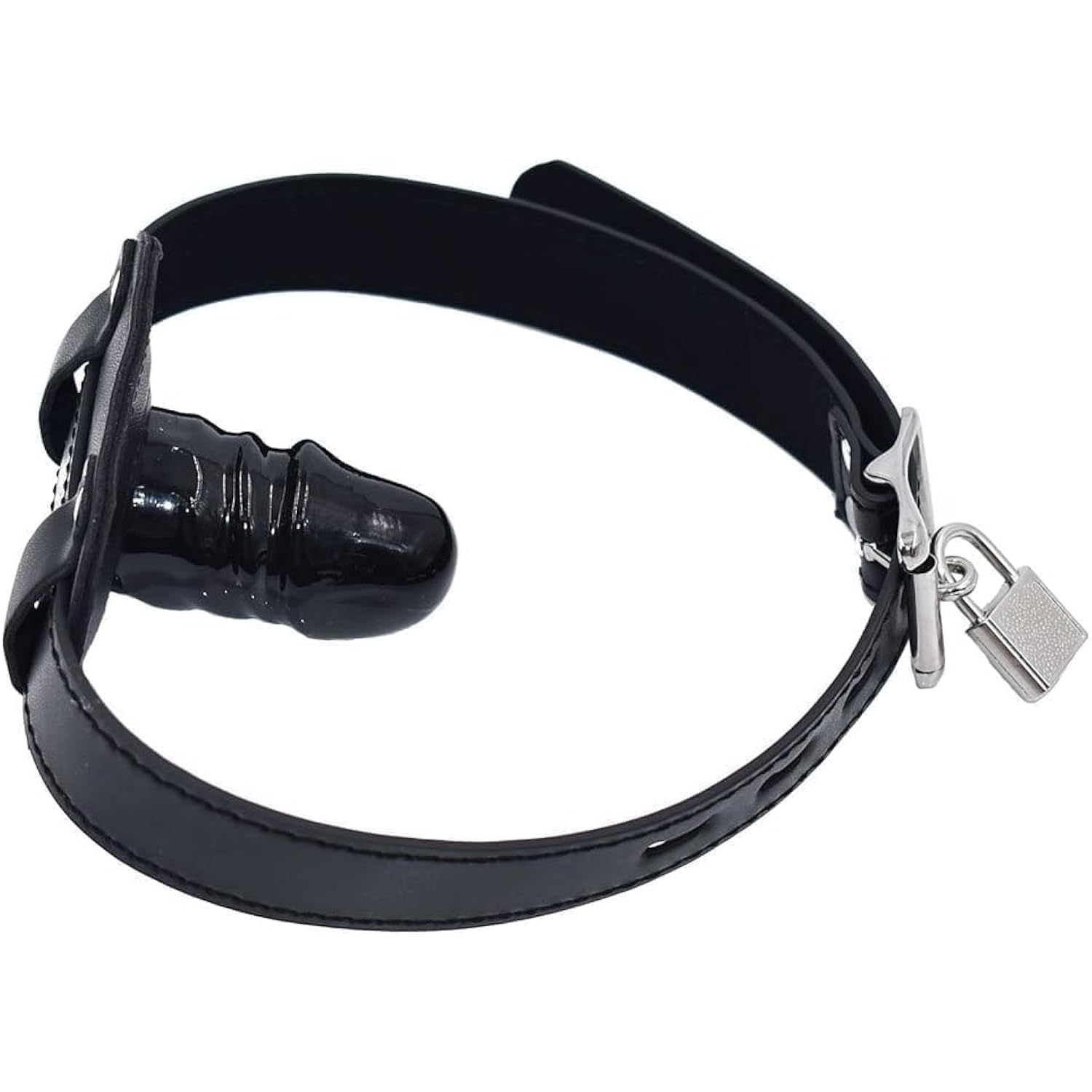 Lockable Dildo Mouth Gag,Sm Mouth Restraint With Lock Bondage,Adjustable Bondage Leather Gags Adult Sex Toy For Couple (Black,Short)