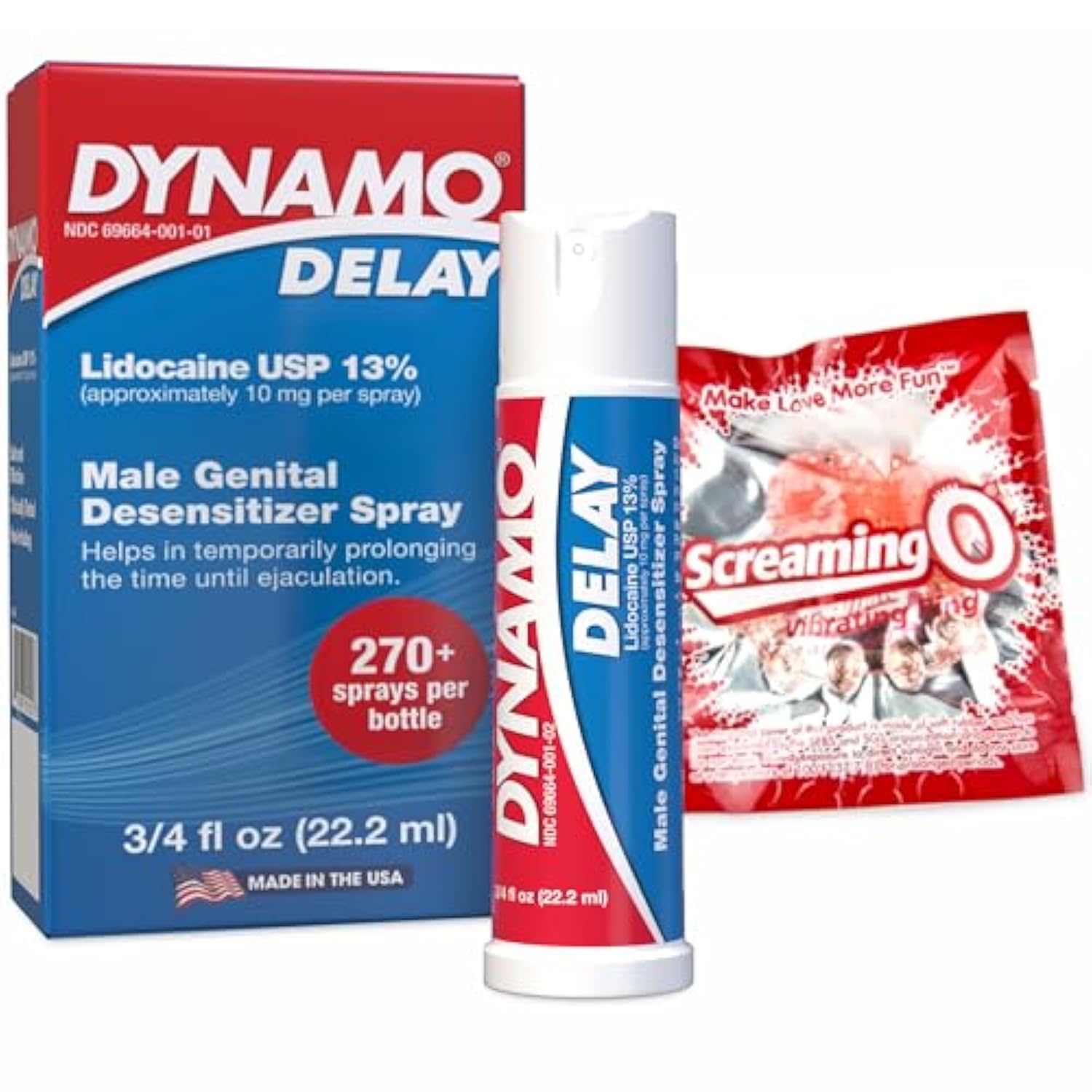 Dynamo Delay Spray & Vibrating Ring Combo – Climax Control Spray For Men, 13% Lidocaine Formula To Help You Last Longer, Non-Irritating, Discreet Pleasure Kit