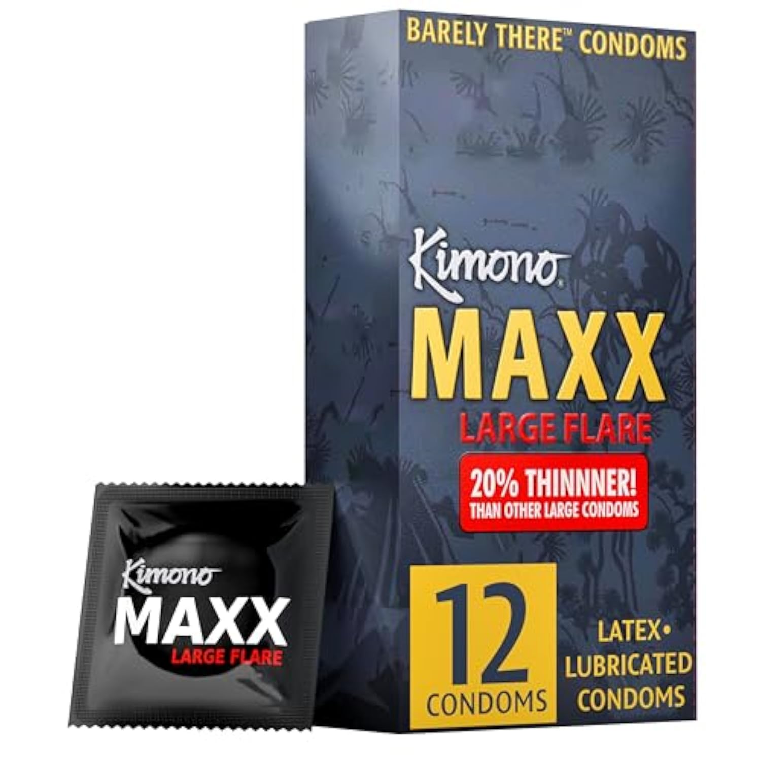 Kimono MAXX Large Flare Condoms Pack of 12 - Premium Lubricated Natural Latex Condoms, Thin, Unique Flared Design, Extra Room, Vegan-Friendly, No Latex Odor - Strength & Sensitivity