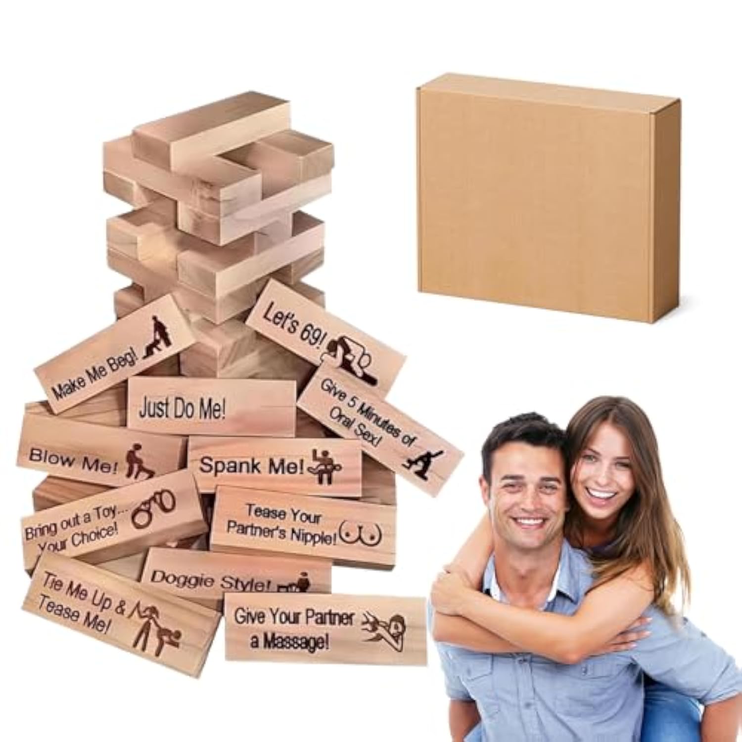 Lust Tower Game- 48Pcs Super Naughty Block Tower Game For Couples Adults And Four Dice, Valentine Tumbling Tower Stacking Blocks?Wooden Date Night Party Games (4 Dice)