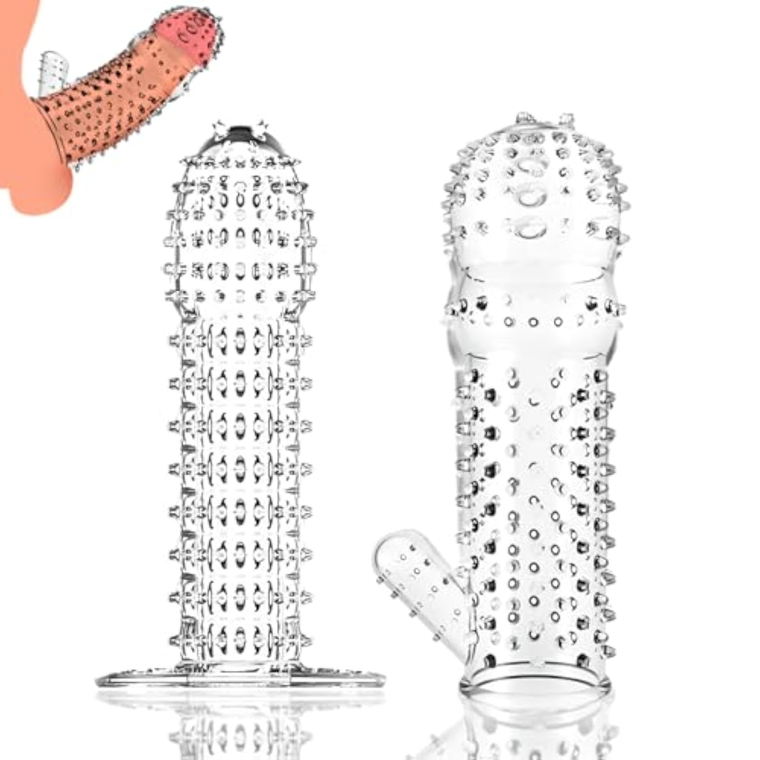 2 Pack Reusable Penis Sleeves, Cock Sleeves Condoms For Dildo Vibrator Couple Penis Extender Sleeve Penis Enlarger For Men Delay Ejaculation