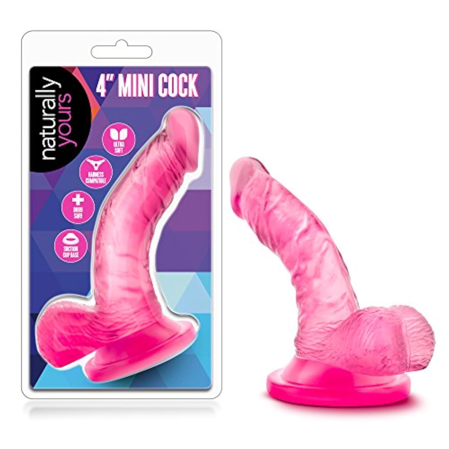 Blush Naturally Yours Mini 4.75” Realistic Dildo W/Balls - Curved G & P-Spot Stimulator, Suction Cup Base, Strap-On Compatible - Tpe, Body-Safe Slim Anal Beginner Sex Toy For Women & Couples - (Pink)