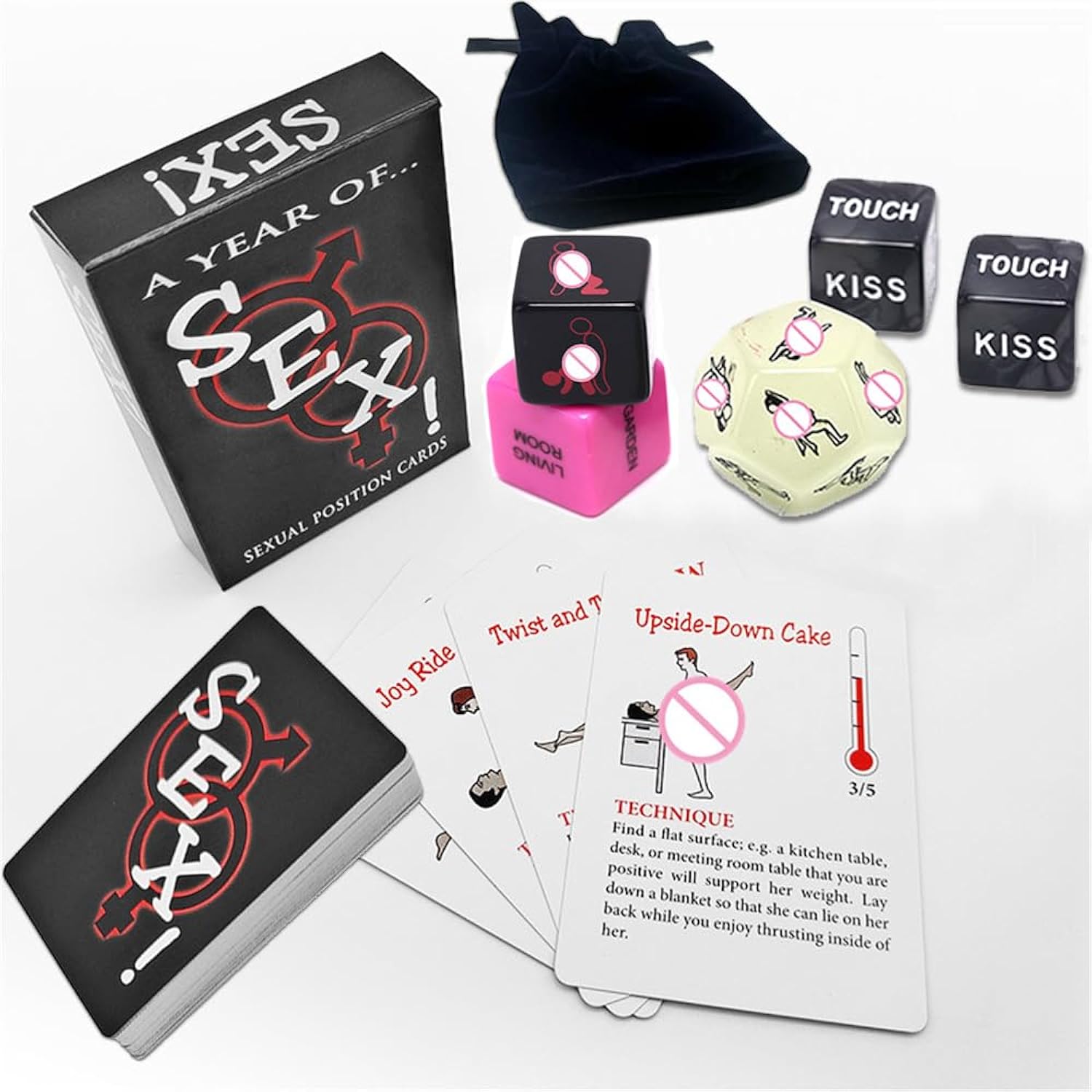 Sex Cards & Sex Dice Sets, Sexual Positions A Year Of Adult Game, Sexual Positions Tabletop Game Card Deck 50 & 5 Sets Of Erotic Dice. Couple Sex Erotic Props.