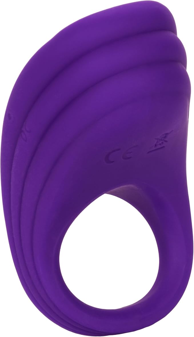 Purple rechargeable vibrating couples pleasure ring with textured silicone design